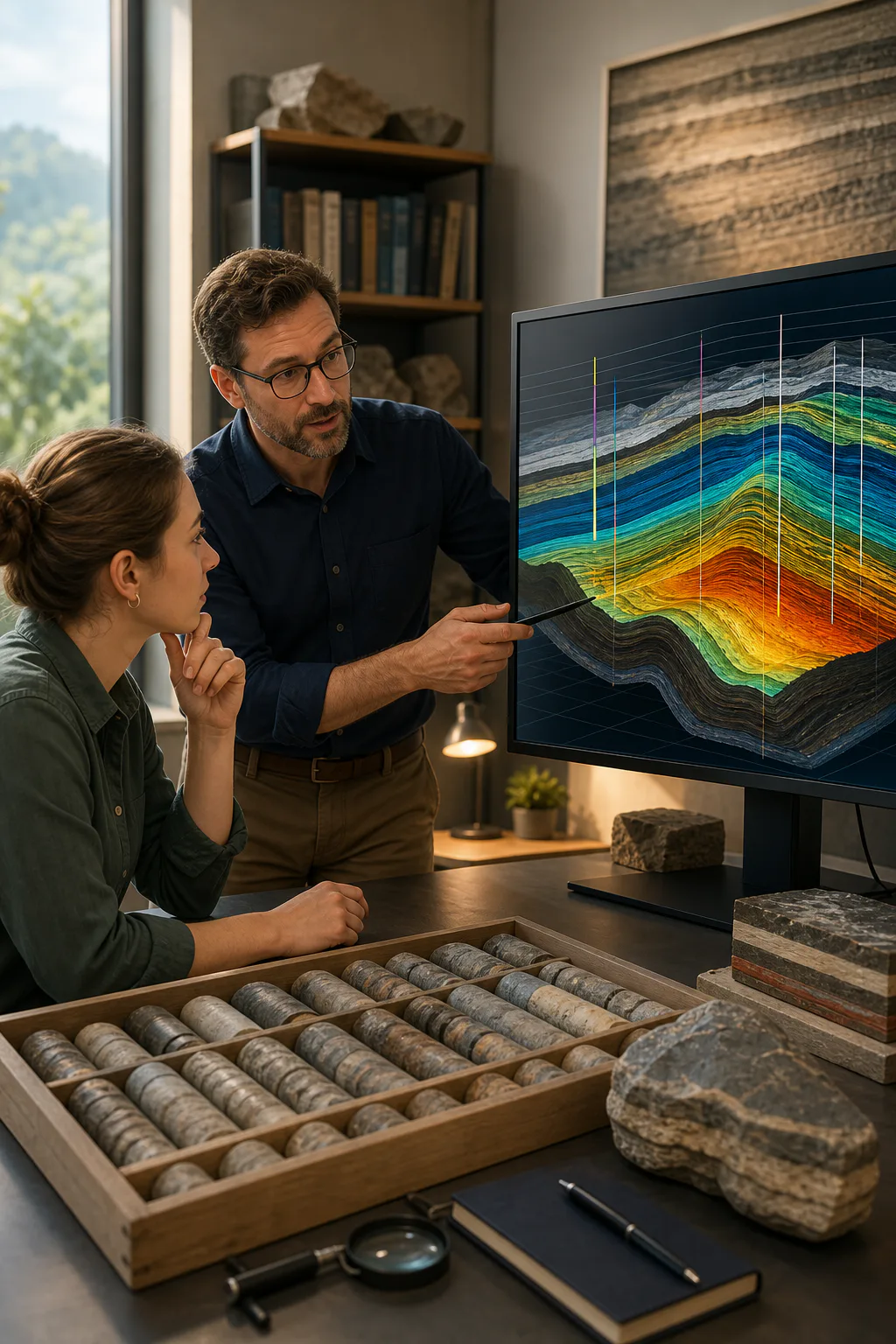 Geomodeling mentor explaining a reservoir model